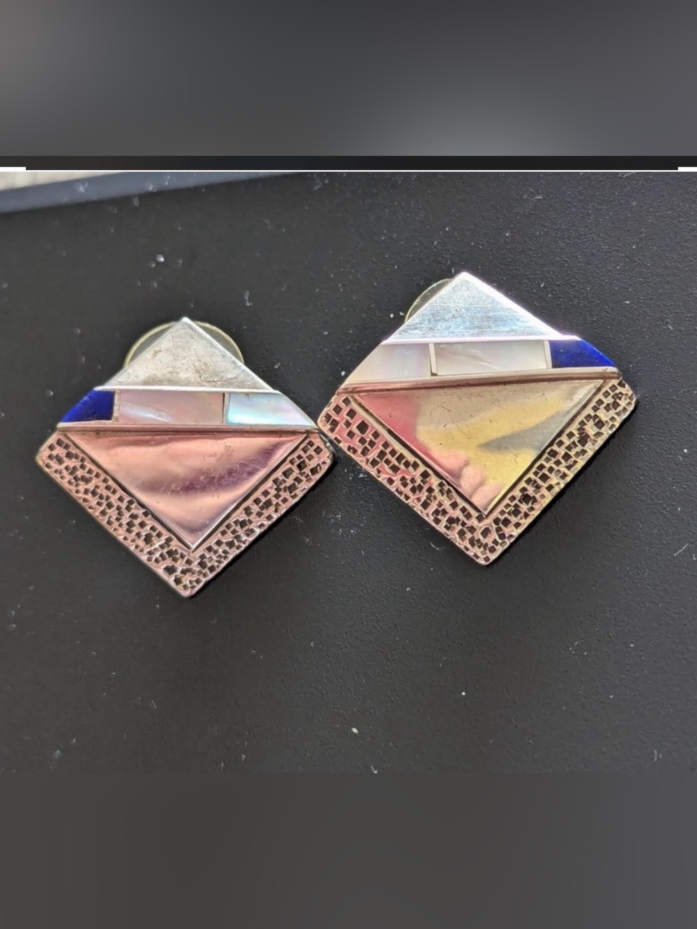 Vintage Native American Mother of Pearl and Lapis Earrings - Picture 12 of 12